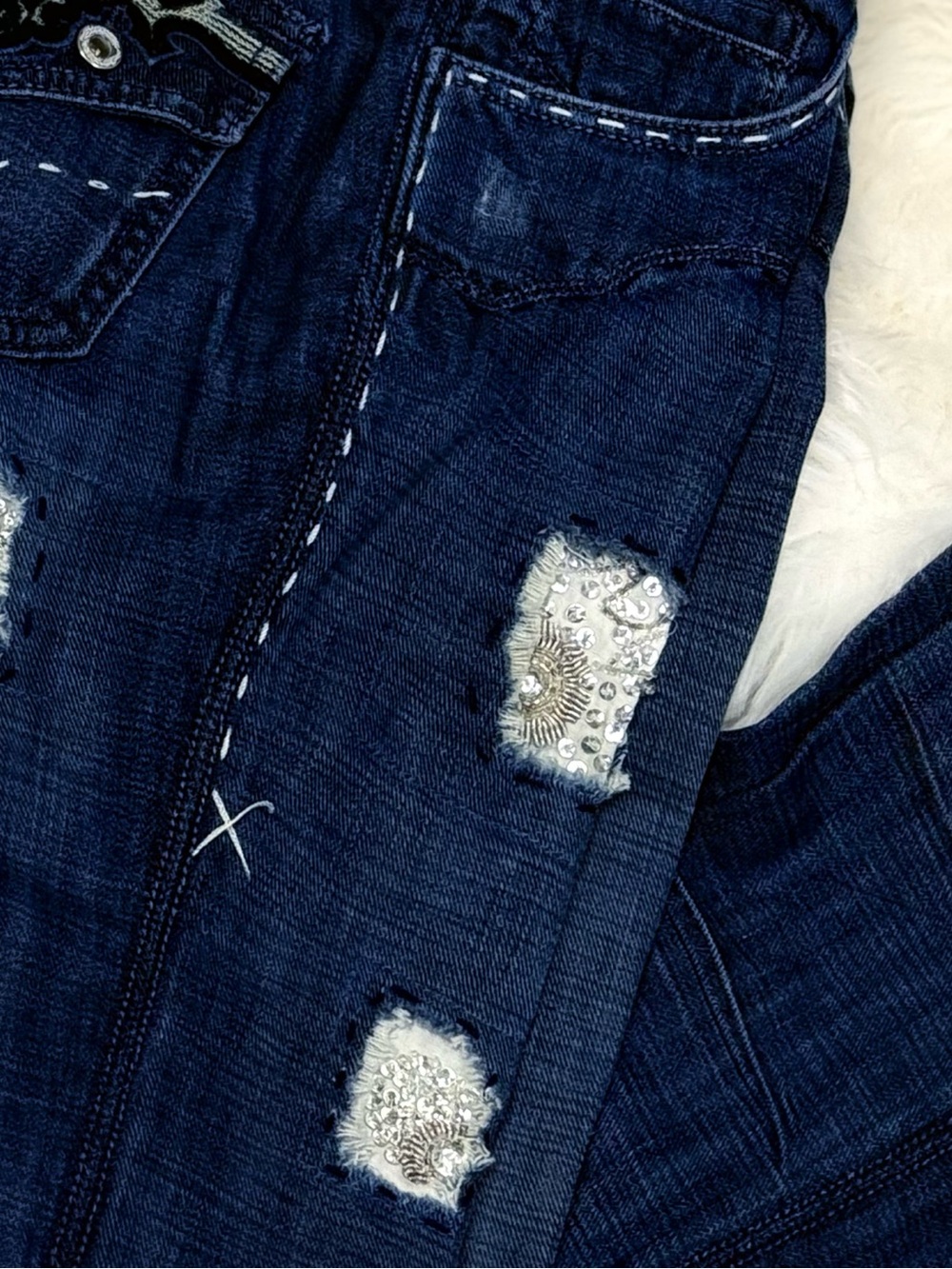 VINTAGE Antik Denim Y2K Beaded Sequin Distressed Rockstar Flare Jeans/Size‎ 29